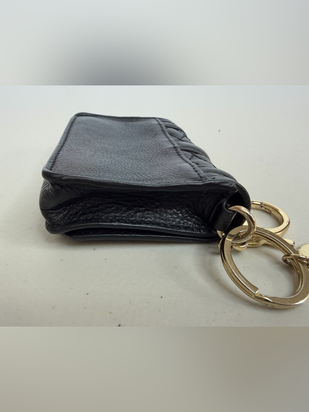 Rebecca Minkoff Quilted Leather Keychain Wallet Coin Purse Black Gold - Picture 8 of 13